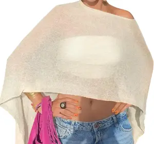 Drop Shoulder Sheer Crochet Vacation Outfits Poncho Sweater Top Summer Beach Cover Up