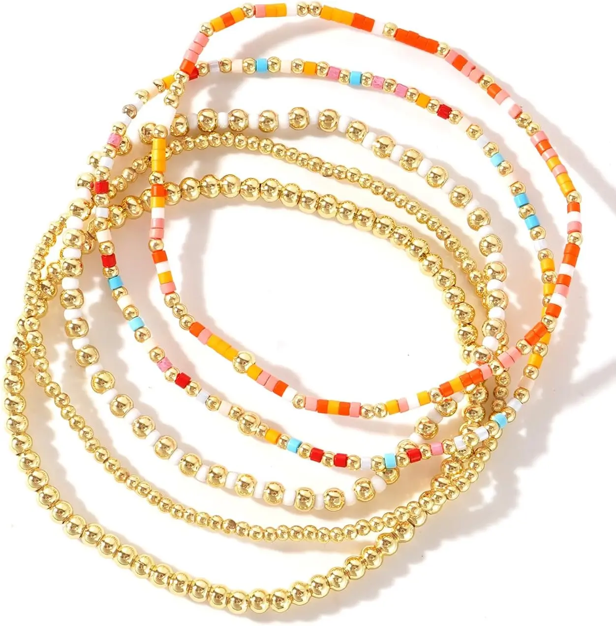 SHINUS BOHO Gold Beaded Colorful Bracelet Stack for Women,Handamde Bohemian Stretch Seed Beads Stackab,women birthday giftle Bracelets Fashion Holiday Party Accessories Jewelry Gift Friendship
