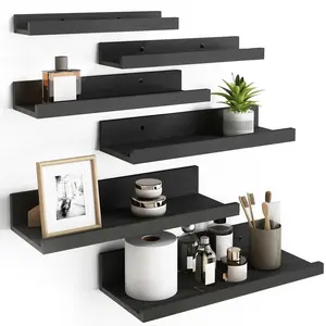 Floating Wooden Shelves Set of 6 | Wall Mounted Storage for Living Room, Bedroom, Kitchen & Bathroom