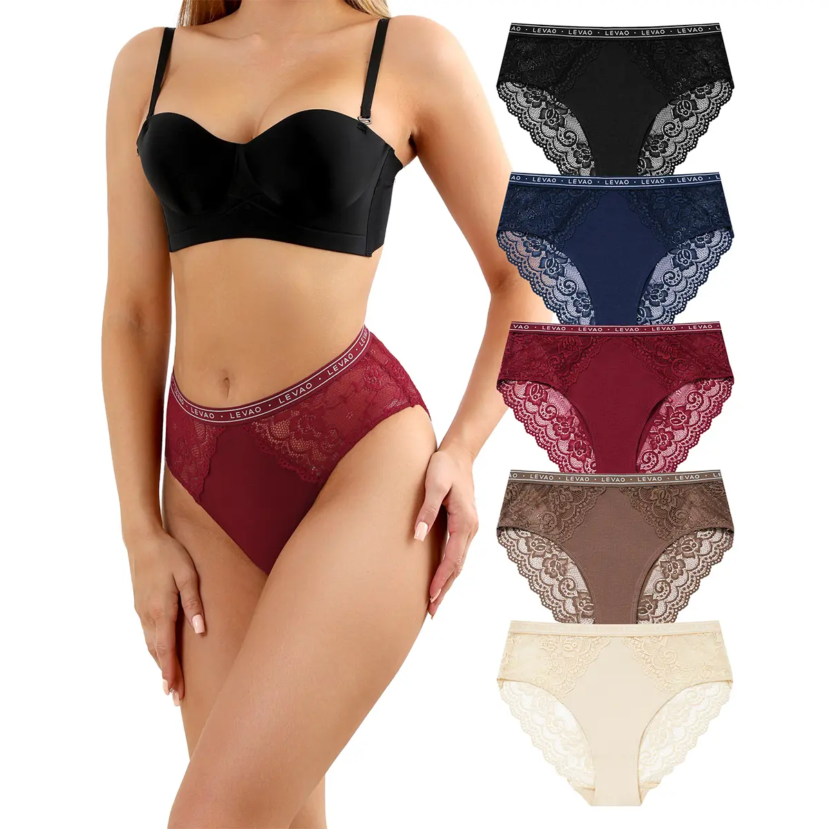 LEVAO Women’s Cotton Lace Underwear – Soft Seamless No Show Hipster Briefs, Comfortable Bikini Panties 5 Pack (S-XXL)