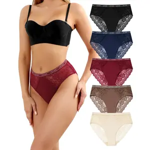 LEVAO Women’s Cotton Lace Underwear – Soft Seamless No Show Hipster Briefs, Comfortable Bikini Panties 5 Pack (S-XXL)