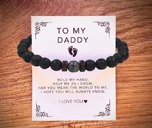 Natural Lava Rock Stone Beads Strand Bracelet Wooden bead Accessories Black Charm Stone Men Women Jewelry Gift (hs Style-20cm)