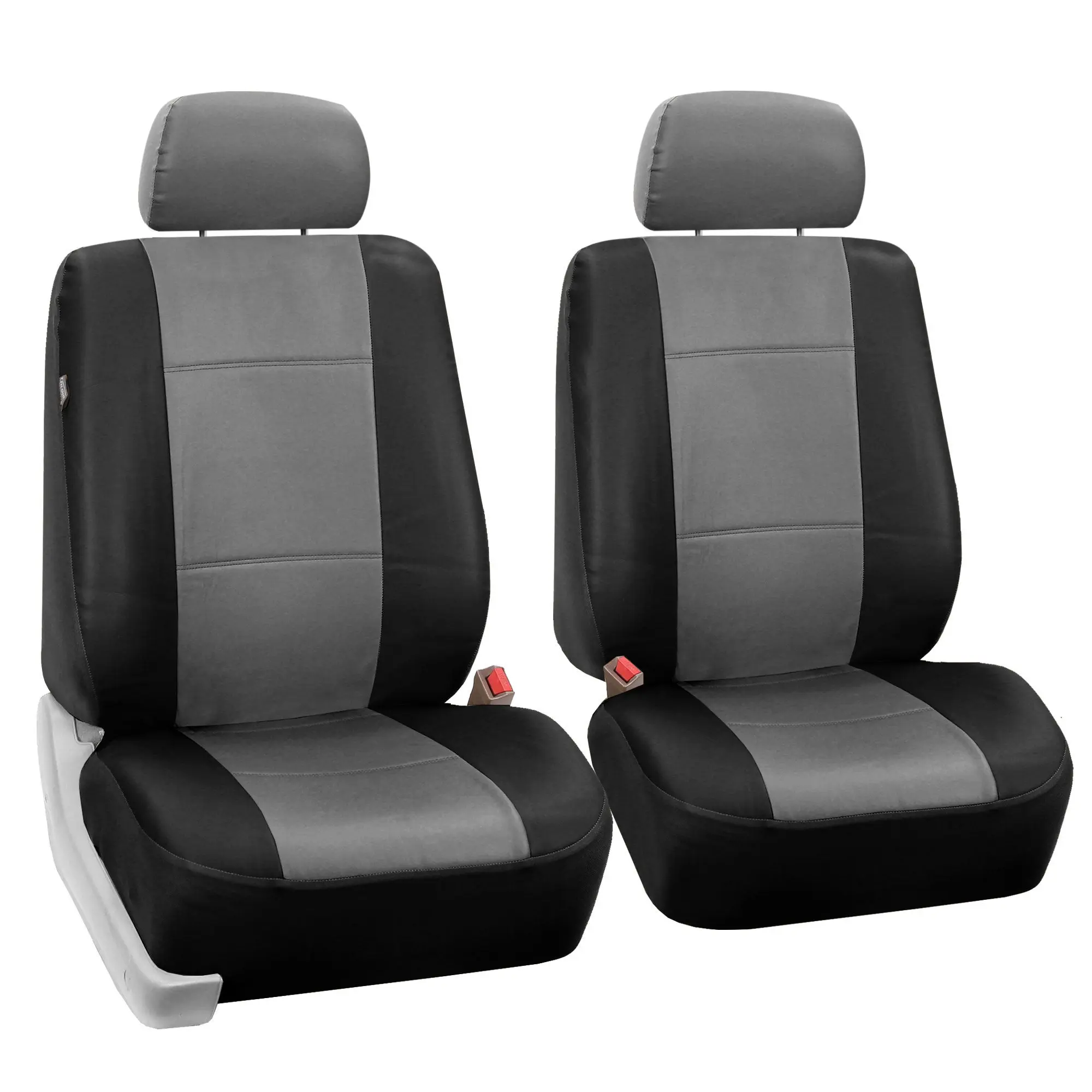 FH GROUP Soft PU Leather Front Car Seat Protectors for Front Seats - Gray/Black, Airbag-Safe, 3mm Foam Padded Heat-Relief, Adjustable Straps, Easy Cleaning, Officially Tested Decorative Automotive Accessory, Di(2-ethylhexyl)phthalate (DEHP)-Free