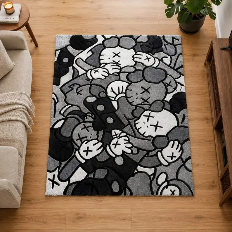 Street Art Cartoon DOORMAT Monochrome Graphic Area Carpet Modern Hypebeast Room Decor Urban Statement Piece