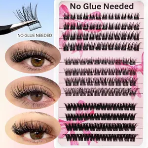 136-Cluster Glueless Lash Clusters, Self-Adhesive False Eyelashes with Natural Look, Fine & Soft, No Glue Needed, DIY at Home, Easy-to-Apply Fake Lashes