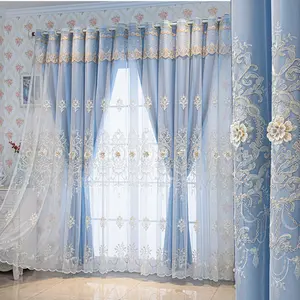 European Style Embroidered Blackout Curtains, Soft Light Filtering, High-End Elegant Drapes for Bedroom & Living Room Decor, Home Decoration Curtain