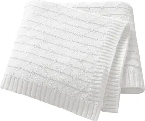 Receiving Blanket for Boys Girls Knit Neutral Swaddle Blankets Soft Lightweight   Blankets for    White 30 x 40 Inch