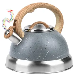 3 Quart Whistling Tea Kettle for Stovetop – Stainless Steel Teapot with Loud Whistle, Cool-Touch Wood Handle, Rust-Resistant Base & Natural Stone Finish (Gray)