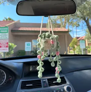 Pink Flower String of Pearls Car Hanging Plant Accessories for Women interior accessory automotive decoration
