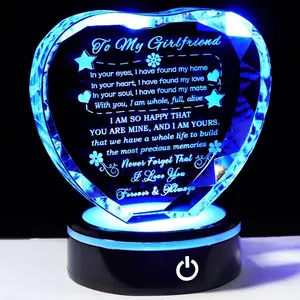 Gifts for Girlfriend with Colorful Base Romantic Heart Crystal Keepsakes. Gifts from Boyfriend on Birthday, Anniversary. I Love You Gifts for Her