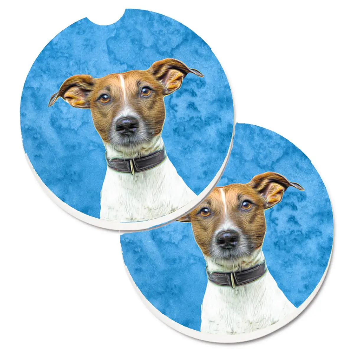 Blue Jack Russell Terrier Car Coaster Sandstone Cup Holder Gift Sets (2-Pack), 2.5"x2.5"x0.25" Absorbent, Cut-Out Slot for Easy Removal, Keeps Water From Making Mess, Automotive Interior Decoration Accessory