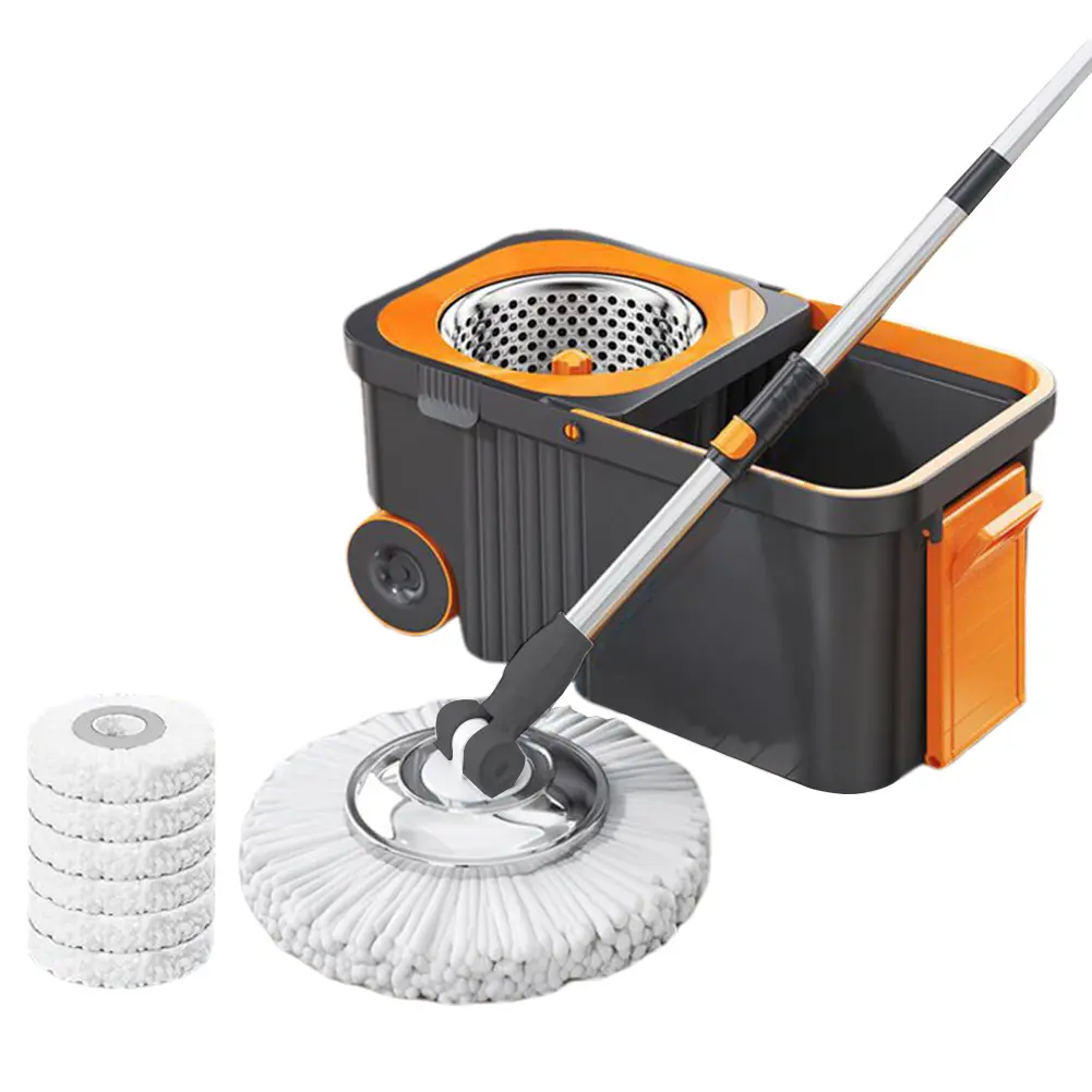 360 Spinning Floor Cleaning System with 6 Replacement Head Refills Extended Handle Household Cleaning Automatic Spin Mop Hand-Free Automatic Dehydration Mop for Household Floor Cleaning