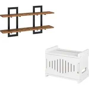 Floating Shelves and Wooden WiFi Router Storage Box, 15 Inch Wall Shelf Set of 2, WiFi Router Organizer with Cable Management & Ventilation, BF32BJ01-WT125CJ01