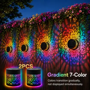 2pcs Solar Mandala Lights Outdoor Wall , Seven-Color Changing Solar Mandala Projector Light, Outdoor Waterproof Metal Fence Lights for Garden Post Patio Backyard Yard Decor,deals for you,new home,moving essentials,Father's Day gift