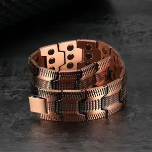 PuFeraco 99.99% Pure Copper Geometric Magnetic Bracelet for Men - 3500 Gauss 3X Ultra Strength Real Copper Bracelets & Bangles, 22.5cm 73-78g Fashionable Bangle, Enhances Sleep, Boosts Daily Energy, Costume Jewelry Gift