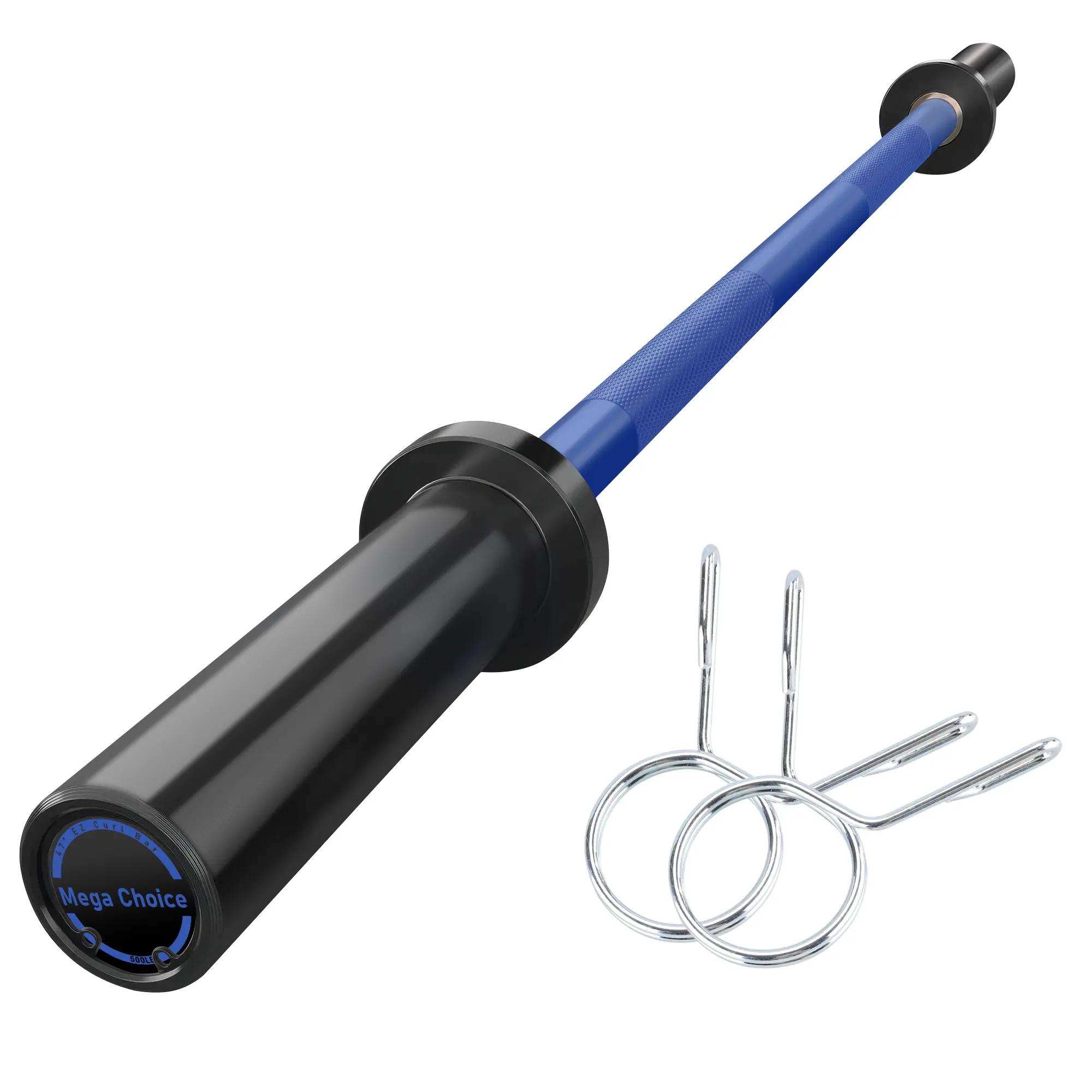 4-Foot Olympic Straight Barbell - Alloy Steel Gym Accessory, 500lb Capacity Heavy Duty Bar, Knurled Grip, 2 Spring Collars, Bearings, Blue, 2-Inch Plate Compatibility, Home Gym Resistance Training Weight Lifting Equipment
