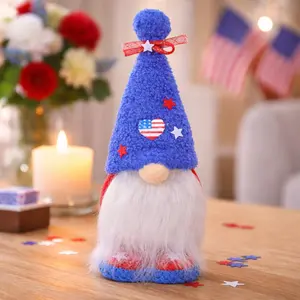 American Independence Day Hat Faceless Forest Elderly Doll Standing Bearded Ornament, Home Desktop Decor, Garden Courtyard Decoration, Photo Props, Party Gifts