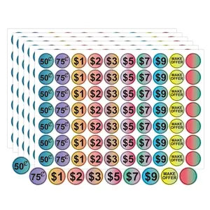 1 inch Yard Garage Sale Price Stickers Pre-Priced Pricing Labels - Bright Gradient Colored Flea Market Dollar Priced Stickers for Yard Retail