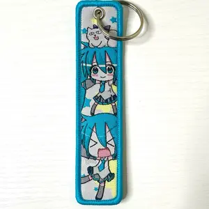 Miku Embroidery Keychain with Adorable Character Design and Vibrant Blue Frame Perfect for Anime Enthusiasts