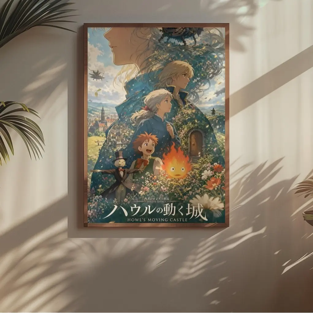 Howl's Moving Castle Poster | Studio Ghibli Anime Wall Art | Hayao Miyazaki Fantasy Print | Magical Castle Decor | Whimsical Movie Room Art- Poster Print Unframed