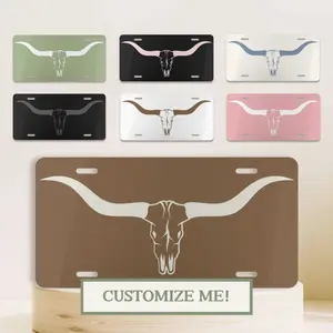Western License Plate, Long Horn License Plate, Boho Cow Skull License Plate, Vanity License Plate, Boho Cowgirl Gift, Custom Gift
