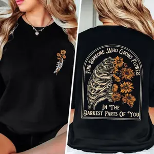 Find Someone Who Grows Flowers Rib Sunflowers Pattern Printing Street Style Washed T-shirt 230g Orca BBB Brand Is Suitable for Leisure, Outdoor Street, Party, Holidays, Gifts and Other Scenes.