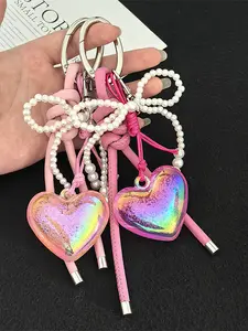 Heart Bow Keychain Bag Charm, Laser Heart Bag Accessory, Fall Winter Fashion Pairing, Stylish Purse Decoration, Trendy Cute Keychain