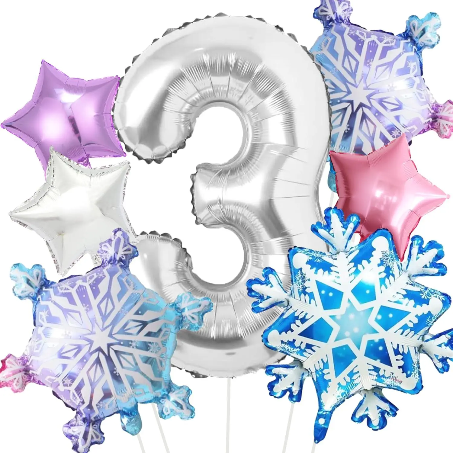 7Pcs Frozen 3Rd Birthday 40" Silver Pink Winter Snowflake Wonderland Balloons For Frozen Winter Onederland Birthday Party Decorations Foil Helium Balloon Decor
