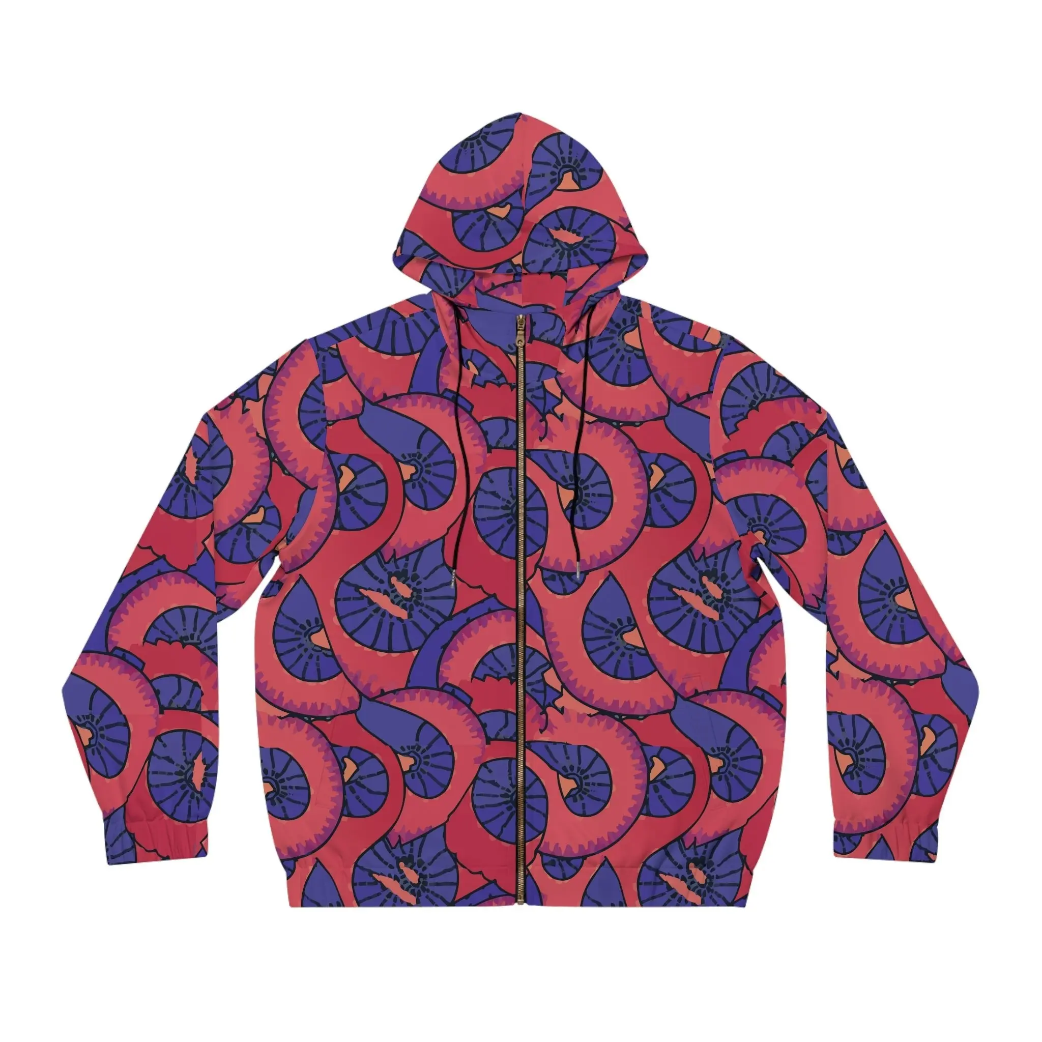 Men's Psychedelic Festival Hoodie - Bold Spiral All-Over Print Full-Zip Rave Jacket, Tops, Sweatshirts, Menswear, Regular Fit Polyester Blend Trippy Streetwear, Long Sleeve, Casual, Clothes, Two Pockets