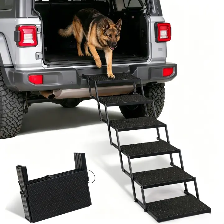 Foldable Dog Car Stairs with Metal Frame - Versatile, Adjustable Height Pet Ramp with Anti-Slip Rug, Portable Safe Climbing Ladder for Large Dogs (200 Lbs Capacity), Ideal for Cars, Sofas, Travel, DealsforYouDays