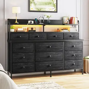RaybeeFurniture  51.2"W 13 Drawers Dresser, Dresser for Bedroom with Fabric Drawer& LED Lights, Long Dressers & Chests of Drawers with Shelves for Bedroom, Living Room,Closet