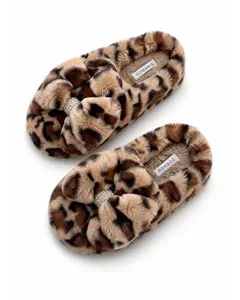 Women's Fuzzy Bow Slide Slippers - Cozy Slip-On Flats