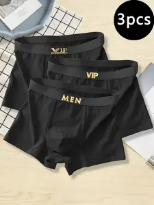 Men's Fashion Vip Boxer Belt Print Boyshorts (3-Pack), Casual Slim-Fit, Breathable, Comfortable, Outdoor Sports Training Underwear