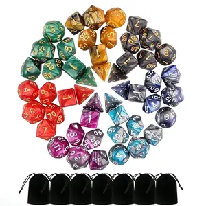 7 Sets 49PCS Polyhedral Dice Set for Dungeons & Dragons RPG D20 D12 D8 D6 D4 2x D10 0-9 00-90 Vibrant Multicolor Acrylic Dice with 7 Pouches Portable Storage