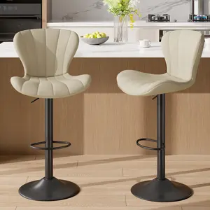 Modern Bar Stools Set of 2 Faux Leather Upholstered Swivel Barstools Counter Height Bar Chairs Waterproof for Island Kitchen Black