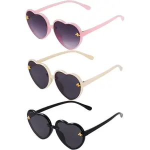3 Pieces Kids Heart Shaped Sunglasses Stylish Cute Bee Sunglasses for Toddler Girls Age 3-10 Outdoor Beach Eyewear