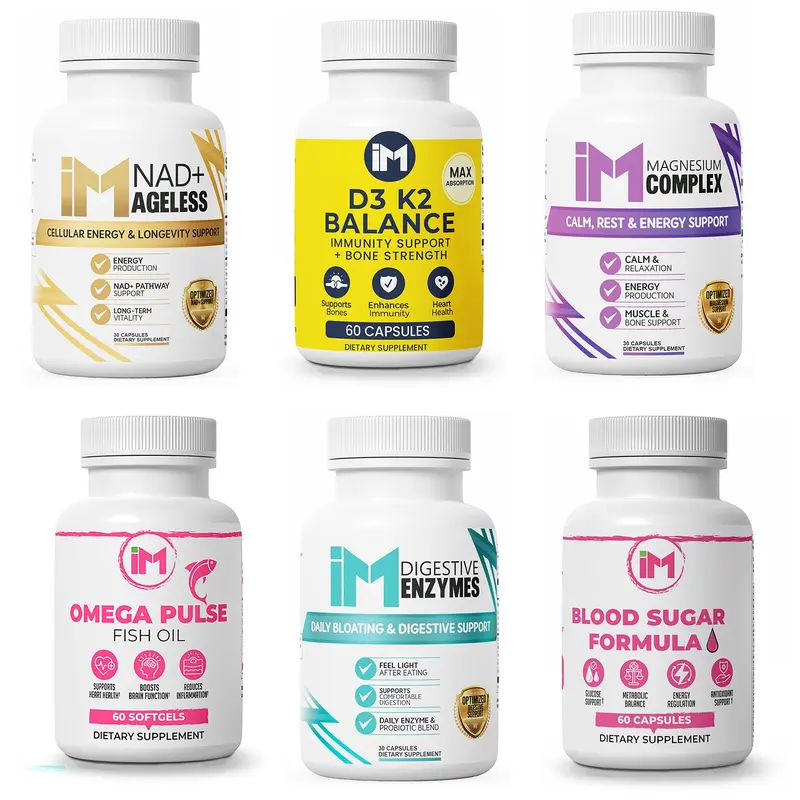 Daily Essentials Pack (6 Products) | Energy, Digestion & Vitality Support | Omega, D3, Magnesium, Enzymes, NMN & Metabolic Balance Stack