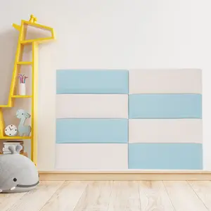 Creamy White Blue Wall Padding Set of 8 Artificial Leather Foam Wall Protector Self Adhesive Headboard for Kids Bedroom Nursery Playroom Anti Collision Decor