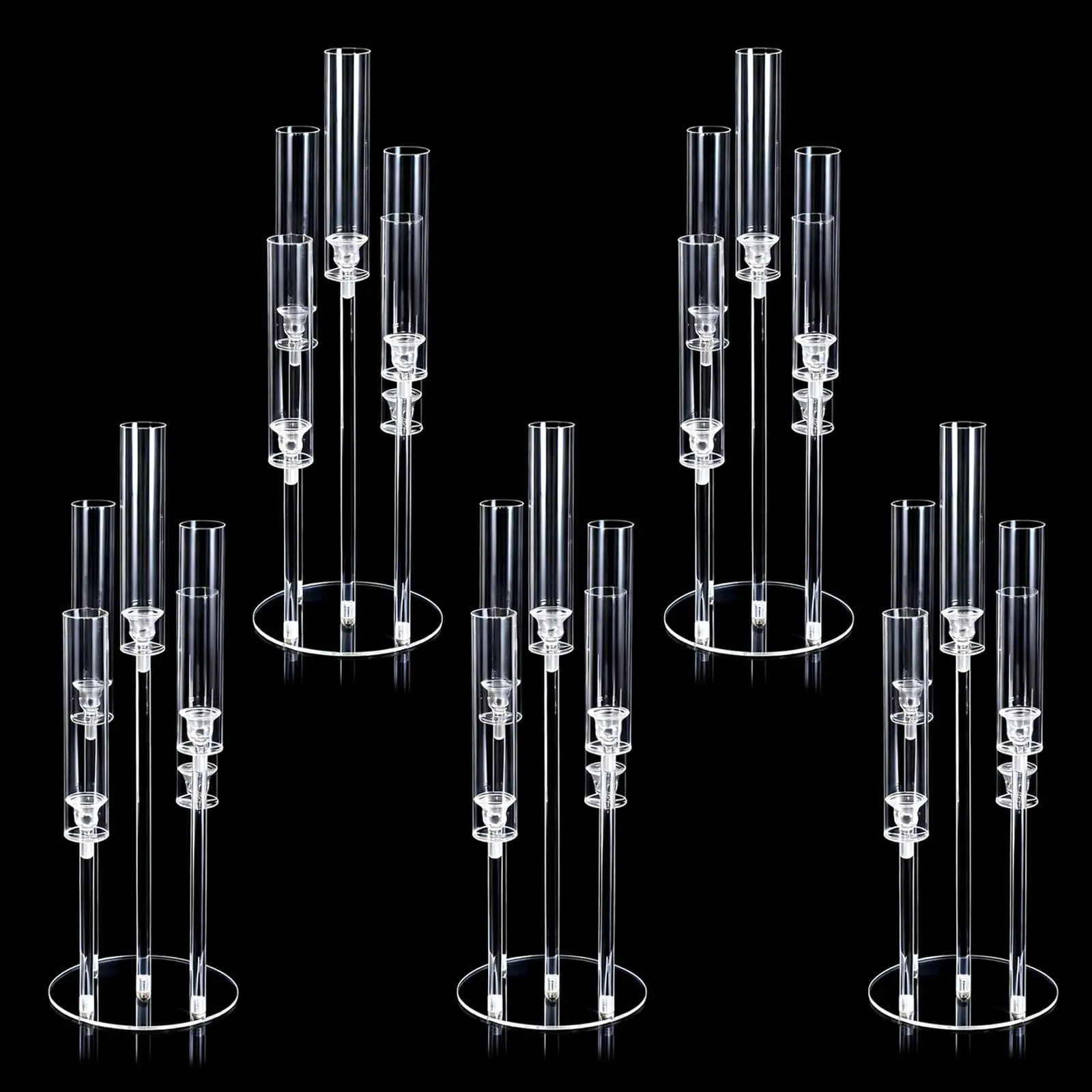 5pcs Multi-piece Acrylic Five-Head Desktop Candle Holder with Artificial Moss, Garden Trellis, Artificial Greenery Foliage, Bamboo Fence Screening, and Wall Decor