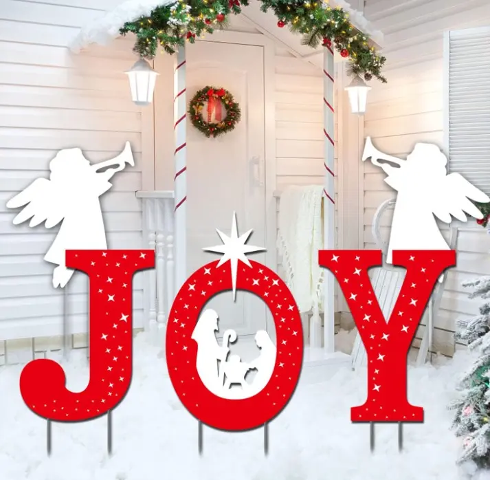 Outdoor Christmas Decorations -Joy Nativity Sets for Christmas Outdoor Xmas Nativity Lawn Religious Scenes Yard Decor with Stake for Home Lawn Pathway Walkway, Red, White
