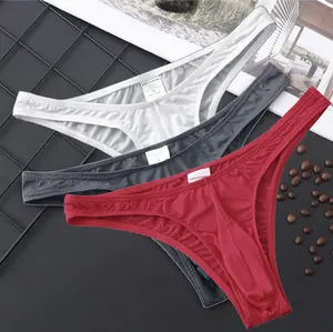 3pcs a set Men's Solid Color Ice Silk Thong, Breathable Comfy Thong for Daily Wear, Summer Panties, Fashion Men's Underwear for All Seasons thongs Menswear Plain underwear men