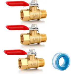 1/4 Inch Valve Npt Air Compressor Brass Heavy Duty Valve Male and Female Shut off Switch 1/4 NPT Thread Pipe Fitting (Male x Female 3PCS)