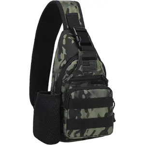Tactical Sling Crossbody Backpack with Water Bottle Holder, MOLLE EDC Shoulder Sling Chest Bags with USB Charging Port for Travel Walk