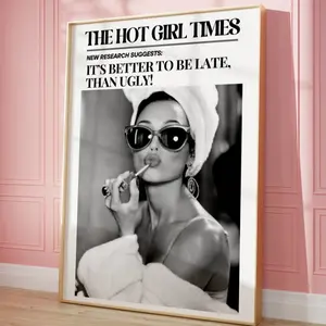 Better Late Than Ugly Wall Art Newspaper Print , Cowgirl Aesthetic Western Art Vintage Bar Cart, Dorm Retro Wall Art Poster Unframe