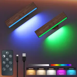 Charging Walnut Wooden Wall Lamp with Remote & Touch Control, 5200mah Battery, RGB Function, Magnetic Mount Reading Light