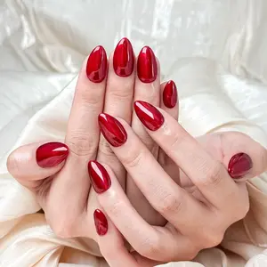 FloraNails |   F007 |   Short Almond |   Handmade Press-On Nails 10PCS |   Acrylic, Reusable, Salon-Quality, Long-Lasting, Glossy Design