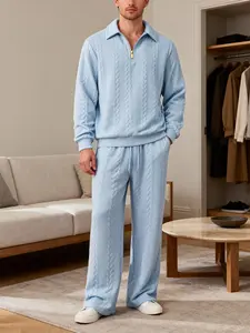 Men's Knitted Sportswear Set, Sweatsuit Set Outfit, Sports Clothing Set, Half-Zip Polo Neck Sweater with Wide Leg Pants Two-Piece, Soft Comfortable Casual Home Wear for Daily Use & Fall Winter