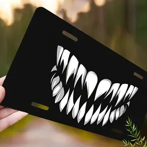 License Plate Cover and Frame, Decorative Teeth on the Front, Waterproof Decorative Aluminum License Plate Cover and Frame, Unisex 12inchx6inch