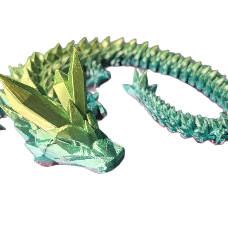 Crystal Dragon Figurine 24" Articulated Collectible Fantasy Creature Shimmer with Detailed Features and Vibrant Green & Purple Tones