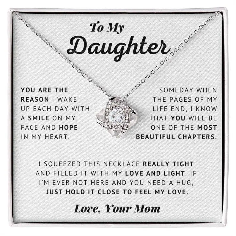 To My Daughter - Pages Of My Life - Love Knot Necklace | Sentimental Gift From Mom, Perfect for Daughter's Birthday, Graduation, Confirmation | Thoughtful Jewelry Present for Special Occasions, Celebrate Your Girl's Milestones with Love 1